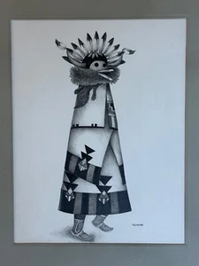 PAULA KAYE TSOSIE SANTA CLARA PUEBLO DISEGNO SHALAKO ORIGINALE INCORNICIATO 21" X 17" - Foto 1 di 4