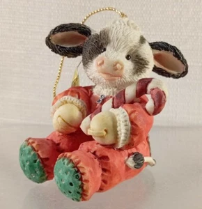 Mary's Moo Moos Cow Figurine Ornament 1994 Enesco 651230 Christmas Holiday PJs - Picture 1 of 6