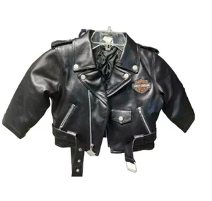 Harley Davidson Motorcycle Faux Leather Jacket Kids Size 18 Quilted Belt M Black - Picture 1 of 7