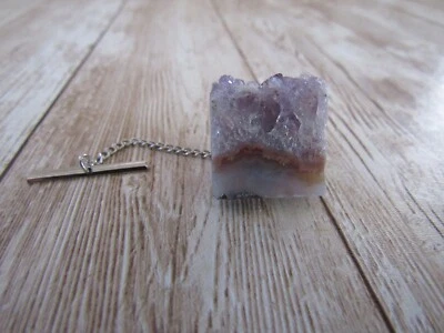 Amethyst Stalactite Slice Tie Tack Gemstone Tie Tack Wedding T35 - Image 1 of 4