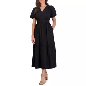 Maxi Vestido Para Mujer French Connection Manga Burbuja Popelina Negro L - Imagen 1 de 8