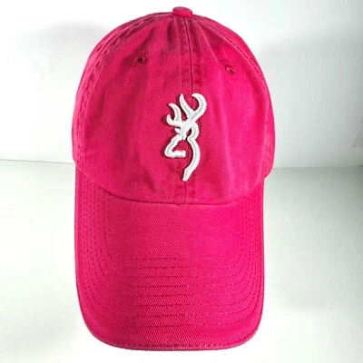 Womens Browning Baseball Cap Hat Hot Pink Embroidered White Logo Strap Back - Image 1 of 4