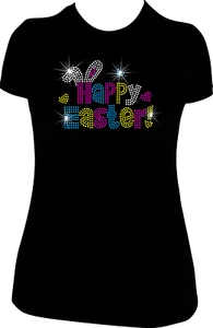 HAPPY EASTER RHINESTONE MEGA BLING SHIRT - Picture 1 of 3