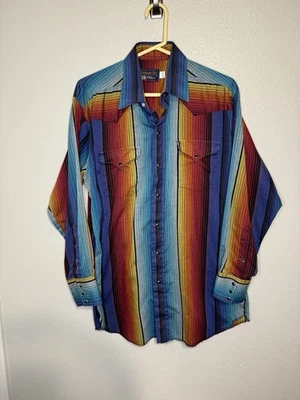 Винтажная мужская рубашка Panhandle 16,5 большая цветная в полоску вестерн кисточкообразная - Изображение 1 из 4