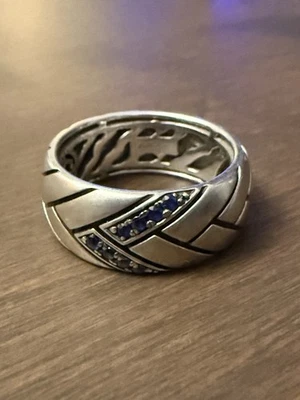 Effy Sterling Silver Sapphire Chevron Pattern Ring .925 Sz 10 Foto 1 de 4