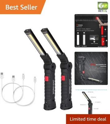 Water-Resistant 2-Pack LED Work Lights with Hook & Magnetic Base for Outdoors - Image 1 of 4