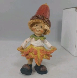 Acorn Child Elf Pixie 6.5" Figurine Autumn Fall Straw Squirrel Nuts - Picture 1 of 7
