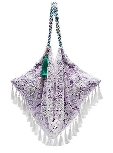 6 Shore Road Beach Bag Purple Large Cotton Boho Lace Summer OS Zipper Coastal L - Picture 1 of 10