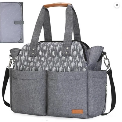 EUC Leke Baby Crossbody Diaper Bag Arrow Print Millennial Grey Large pockets - Image 1 of 4