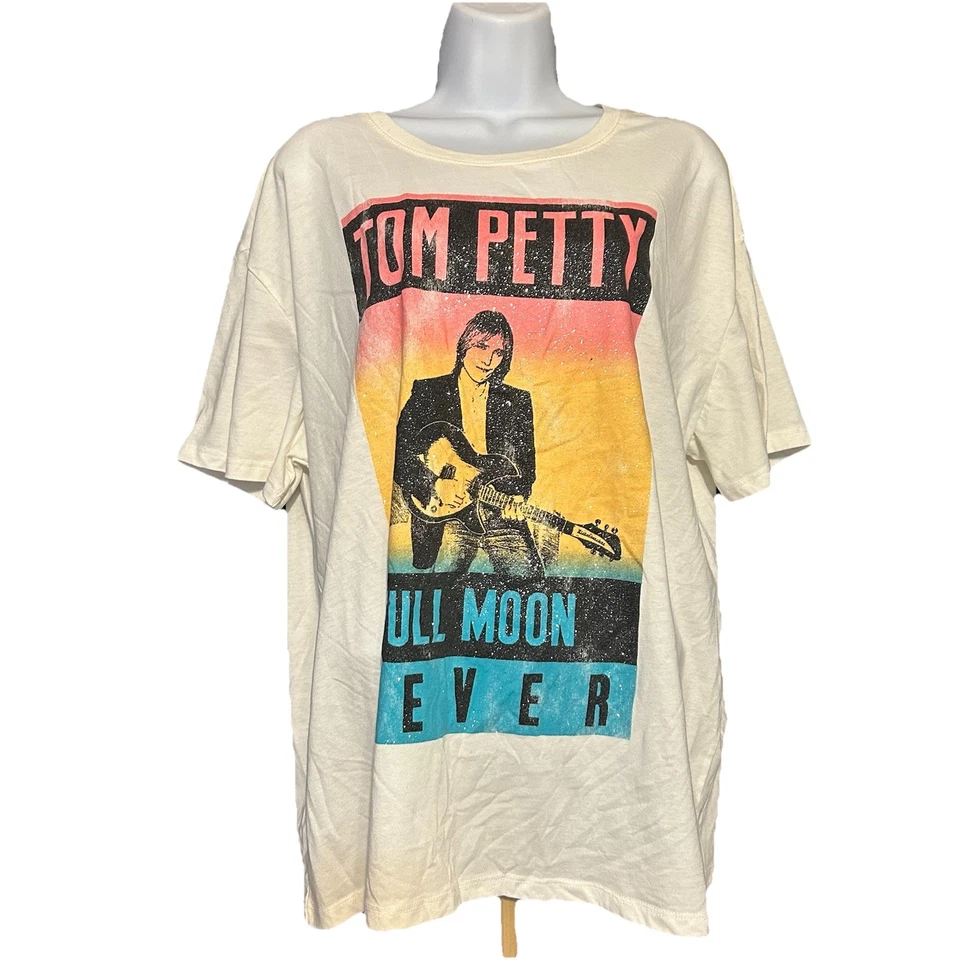 Tom Petty Full Moon Fever Shirt Women 2XL White Short Sleeve Glitter Graphic - Image 1 of 4