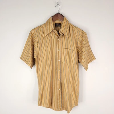 Camisa Towncraft Vintage Para Hombre Pequeña Rayas Amarillas Manga Corta Botón Delantero Años 60 Foto 1 de 4