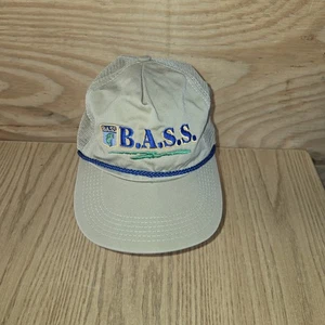 Vintage BASS Fishing Trucker Hat Snap Back Made in USA Rope Cap Beige Tan Brown - Picture 1 of 6