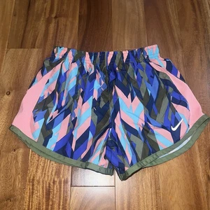 Girls Nike Dri Fit Tempo Running Shorts Lining Size small Green Pink Print  - Picture 1 of 5
