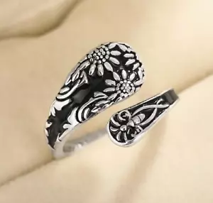 Anillo cuchara plateado negro girasol libélula día de San Valentín - Imagen 1 de 4