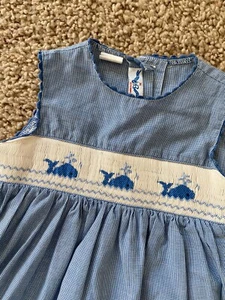 Silly Goose Hand Smocked Dress Whales Blue White Size 3 - Picture 1 of 5