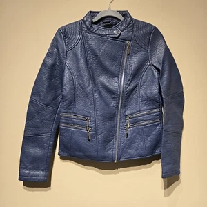 Giacca stile moto Love Token ecopelle vegan blu borchie morbide taglia L nuova - Foto 1 di 8