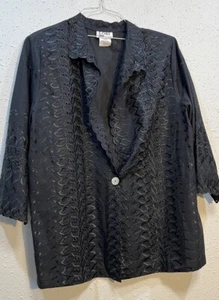 Chaqueta Blusa Vintage Lori by AM Informals Talla Grande 16 Negra Ojales Bordada EE. UU. - Imagen 1 de 10
