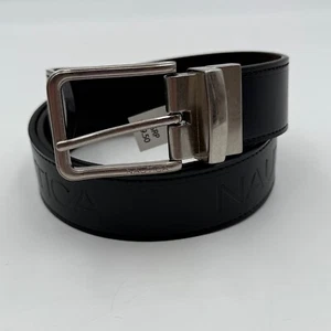 Nautica Reversible Belt Black Brown 1.25” W Bonded Leather Silver Buckle Size 38 - Picture 1 of 8