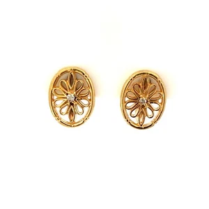 10 KARAT YELLOW GOLD FILIGREE DIAMOND NON-PIERCED EARRINGS 2.9 GRAMS - Picture 1 of 4