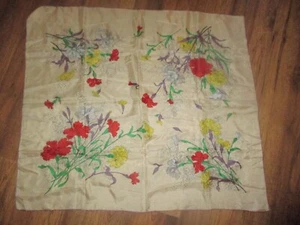 UNBRANDED Vintage MULTI-COLORED CARNATIONS/FLOWERS Silk SCARF - 1970's - Picture 1 of 4