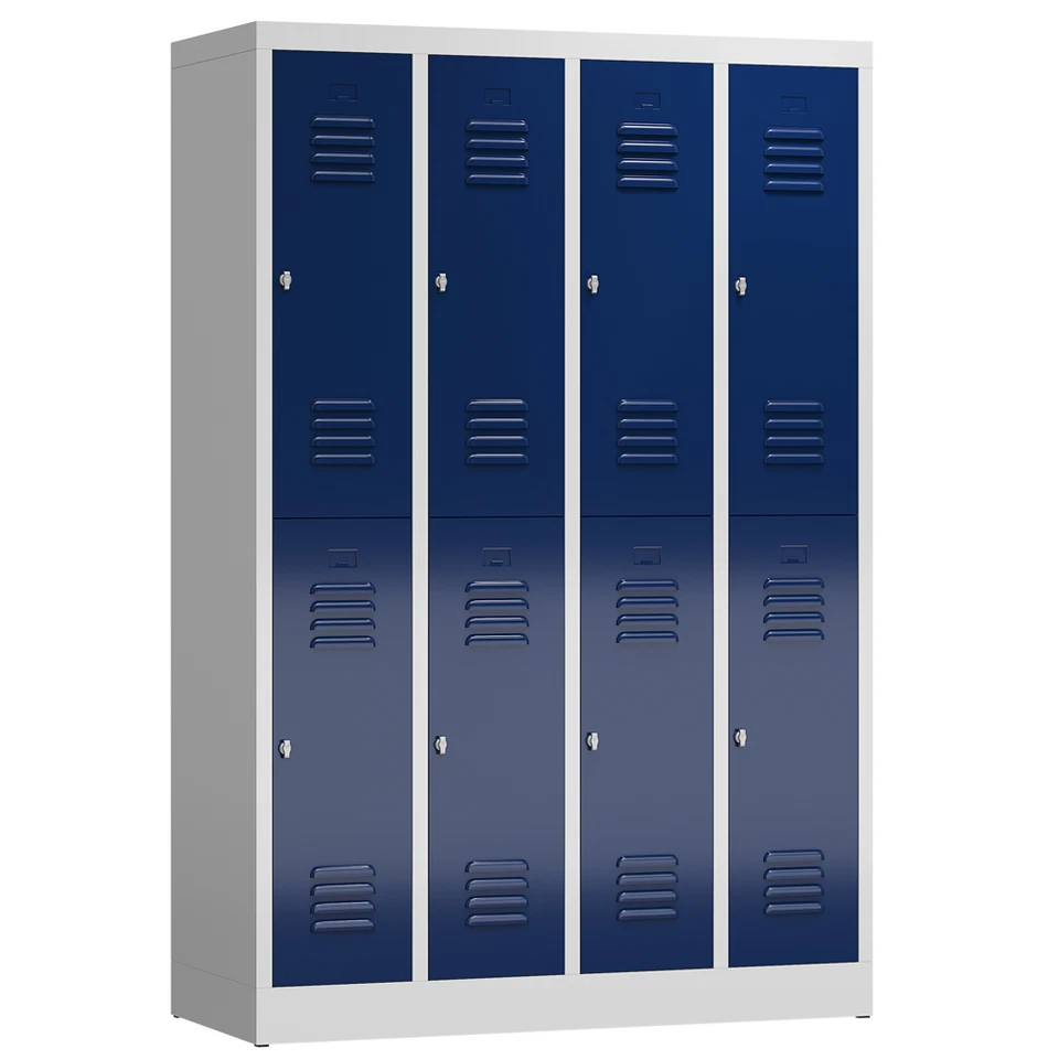 STEELBOXX Spind Kleiderspind 4 Abteile 8 Fächer 1800 x 1200 x 500 mm, lichtgrau/enzianblau
