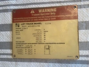 Vintage HYSTER S125A Fork Lift Truck Load Capacity Specs Name Plate Tag Emblem - Picture 1 of 1