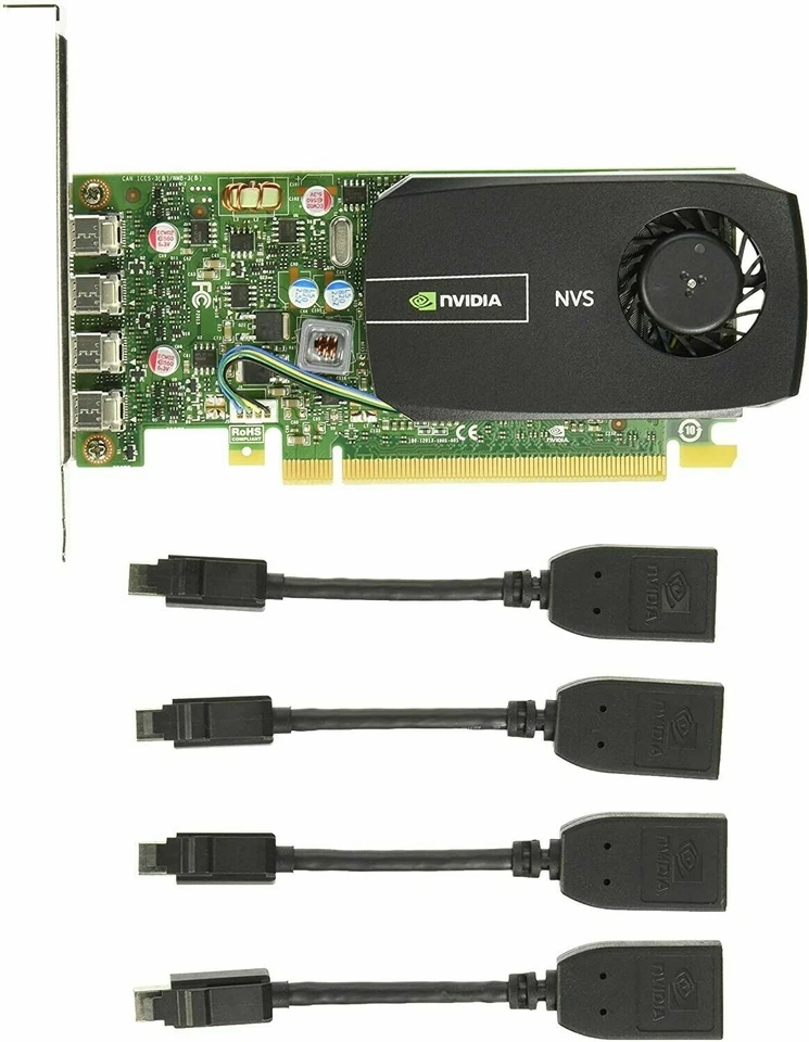  NVIDIA QUADRO NVS 510 2GB QUAD PORT GRAPHIC CARD + 4 MINI DP TO HDMI CONNECTORS - Image 1 of 4