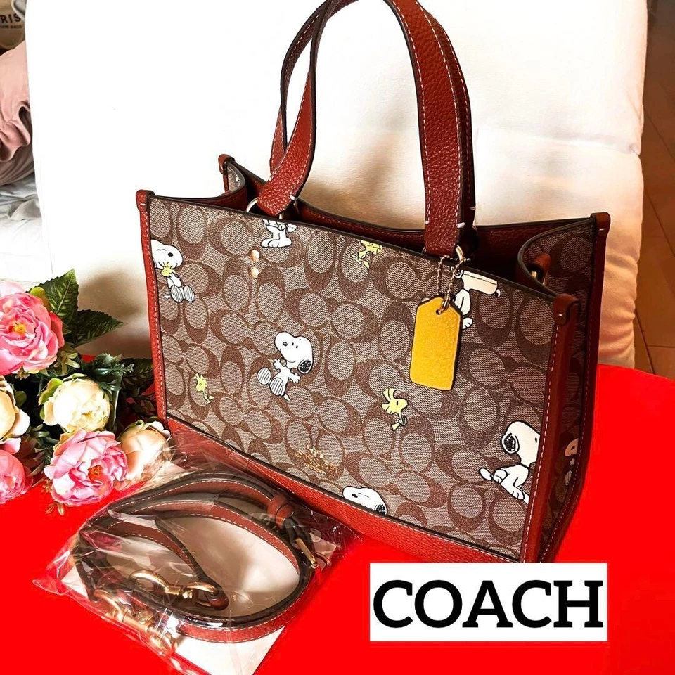 COACH x Peanuts Shoulder Tote Bag Dempsey Carryall Snoopy Woodstock CE862