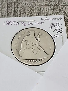 1855 O sitzende Freiheit Half Dollar mit Pfeilen AG / sehr guter Zustand gereinigt - Bild 1 von 2