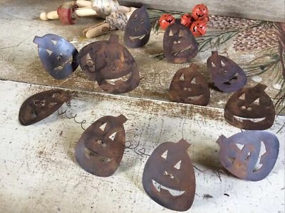 Rusty Tin LOOK Pumpkins Curled Wire Garland 6 ft  Americana Rustic Primitive  - Image 1 of 4