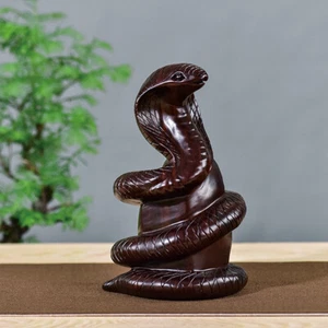1 Piece Black Sandalwood Carved Snake Ornament Solid Wood Zodiac Spirit Snake - Zdjęcie 1 z 14