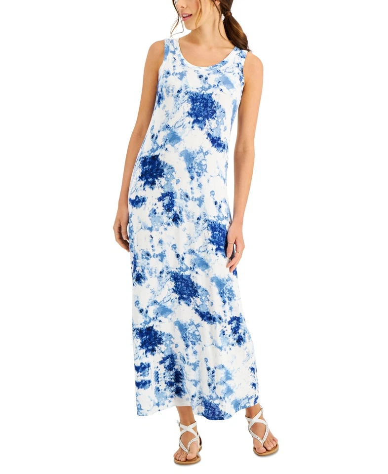 /LX085/ Style & Co Petite Tie-Dye Knit Jersey Maxi Dress Blue Sz PL $59.50 - Image 1 of 1