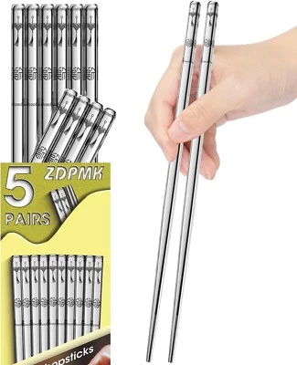 5 Pairs Metal Chopsticks - Reusable Stainless Steel Chopsticks - Image 1 of 4