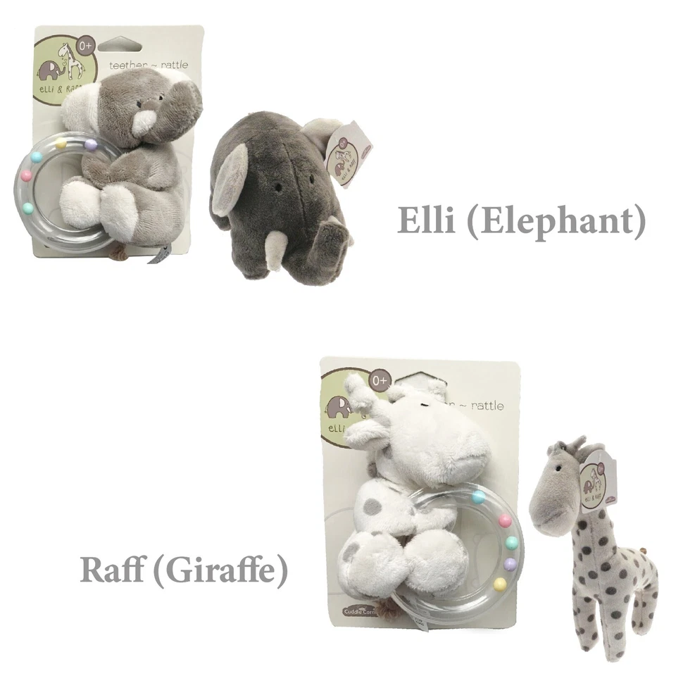 Ellie & Raff Teether Elephant & Giraffe Rattle Rattle Ring Baby 0m+ Babys Toy