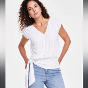 NWT I.N.C. International Concepts white Women's Ruched Side-Tie Top Size XXL - Picture 1 of 6