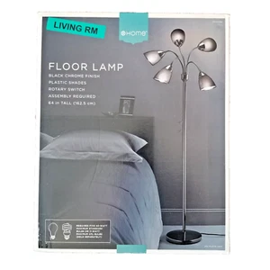 Multi-Shade Floor Lamp Adesso Adjustable Gooseneck Arms Black Chrome Finish NEW - Picture 1 of 3