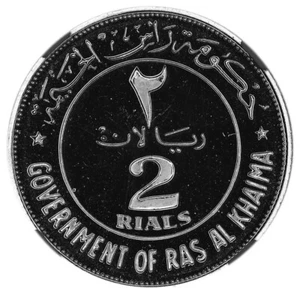RAS AL-KHAIMAH Silver 2 Rials 1969 NGC PF68 Cameo Mtg. 1,500 Rare Grade! - Picture 1 of 3