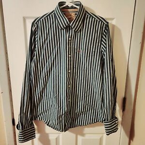 Hollister Blue White Striped Button Down Dress Shirt Men's Large L 100% Cotton