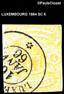 LUXEMBOURG 1864 SC 6 COAT OF ARMS 4c YELLOW UNG CNX JAN 1866 FINE/VERY FINE - Picture 1 of 2