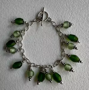 Grün Hänger Glas Acryl Perlen Armband Silber Kette Knebel Boho Gypsy Reni - Bild 1 von 8