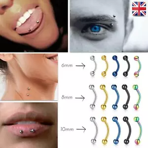 Eyebrow Rings Belly Tongue Curved Ear Piercing 16G Bar Ball Barbell Earrings UK - Picture 1 of 16