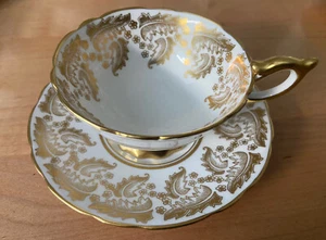Vintage Royal Stafford Cup & Saucer Gold Leaves and Trim/ white Cup & Saucer - Picture 1 of 7