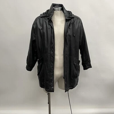 Jacqueline Ferrar Women's Genuine Leather Bomber Jacket Medium Black Hooded - Image 1 of 4