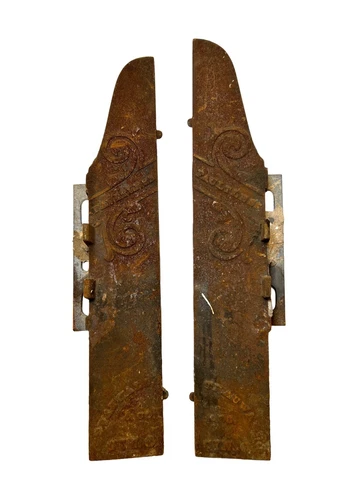 FAULTLESS ORNATE ANTIQUE CAST IRON FIREPLACE SET 2 SIDE LOG GRATE HOLDER PART b Cover