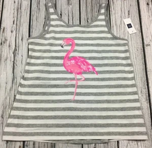 Gap Kids Girls Medium (8-9) Gray & White Pink Flamingo Sequins Tank Top. Nwt - Picture 1 of 3