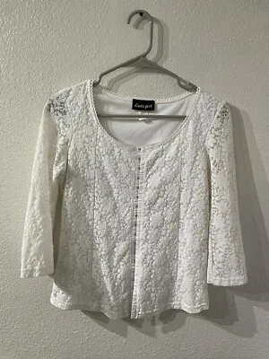 Top Corsé Boho Renacimiento Cierre Blanco Encaje Manga 3/4 Vintage Foto 1 de 4