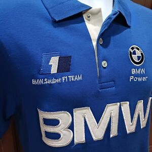 BMW Sauber F1 Team Medium Blue Polo Shirt Formula One Racing Vettel Villeneuve