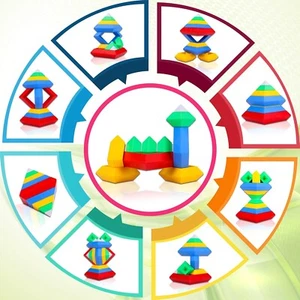 Play Build Slyder Set 3D Pyramid Building Blocks, Geometric 15 Piece Stacking - Picture 1 of 12