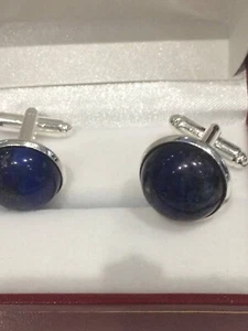 Naturale Lapislazzuli Gemma 925 Argento Sterling Gemelli Speciale Regalo For Men - Foto 1 di 7