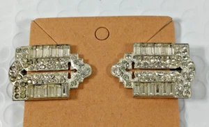 Vintage rhinestone shoe clips silver tone W Gothic Cross Design Mint - Picture 1 of 5